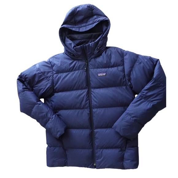 Patagonia Men's Silent Down Jacket MEDIUM Blue Hooded Full Zip Puffer 27930 - Picture 1 of 4